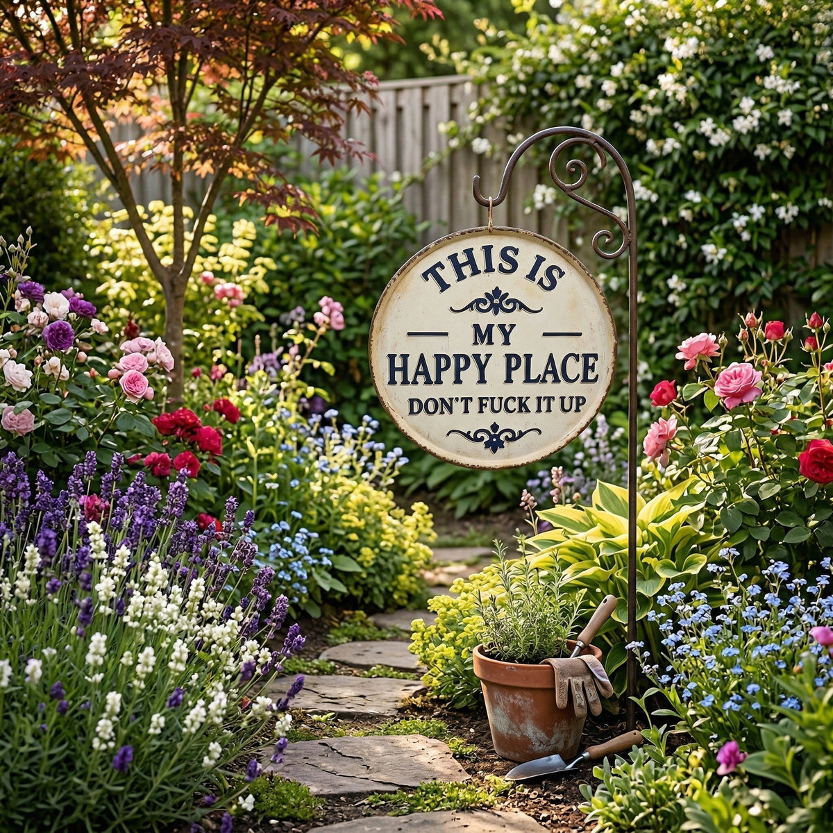 Funny Garden Metal Sign – “This Is My Happy Place Don’t F*ck It Up” Vintage Decor