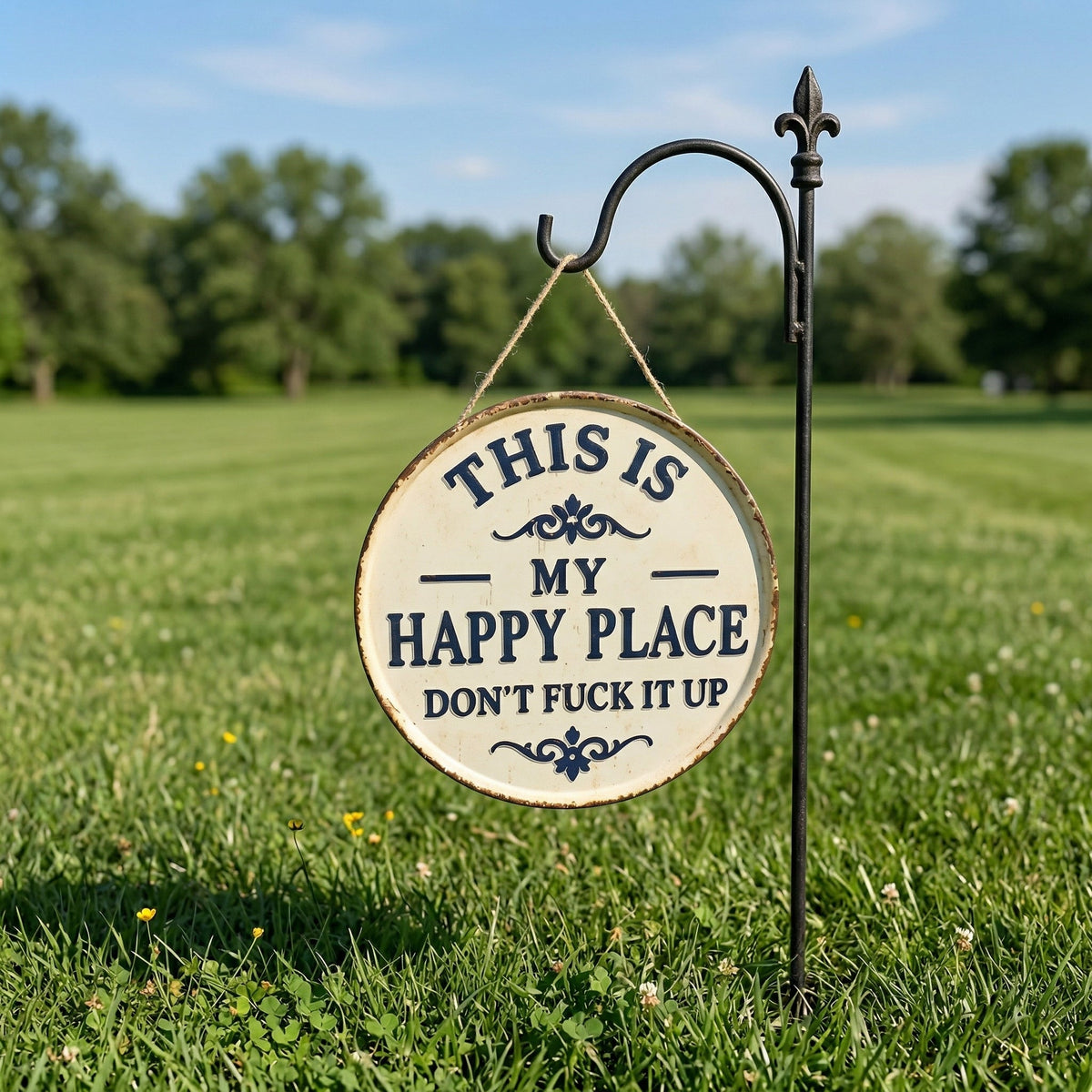 Funny Garden Metal Sign – “This Is My Happy Place Don’t F*ck It Up” Vintage Decor